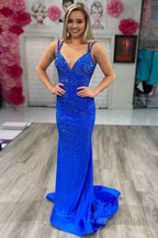 Lavender Rhinestone Spaghetti Straps Mermaid Prom Dress