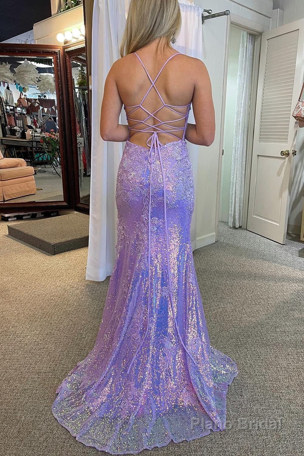 Lavender Sequin Mermaid Prom Dress with Appliques Secondary image