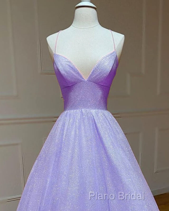 Lavender Sparkly Formal Prom Dresses V Neck Ball Gown