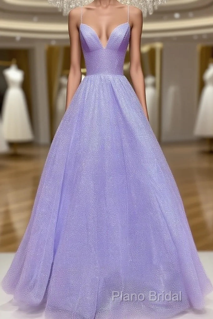 Lavender Sparkly Formal Prom Dresses V Neck Ball Gown Main image