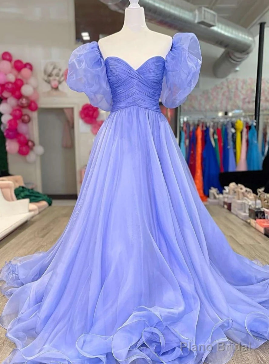 Lavender Square Neck Puff Sleeve Pleats Prom Dress Main image
