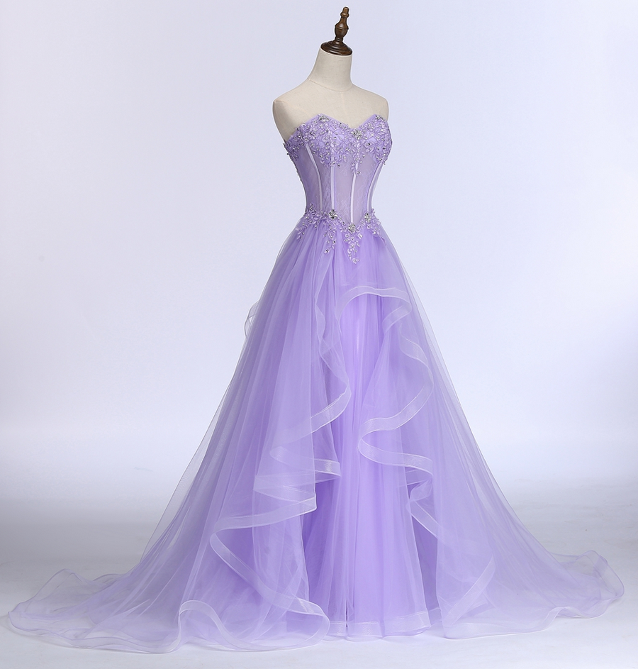 Lavender Sweetheart Tulle A-Line Lace Applique Party Dresses, Beautiful Sweet 16 Dresses Secondary image
