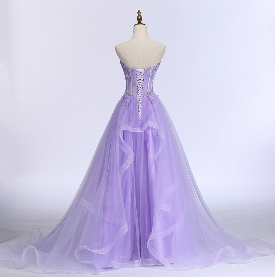 Lavender Sweetheart Tulle A-Line Lace Applique Party Dresses, Beautiful Sweet 16 Dresses