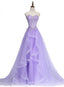 Lavender Sweetheart Tulle A-Line Lace Applique Party Dresses, Beautiful Sweet 16 Dresses