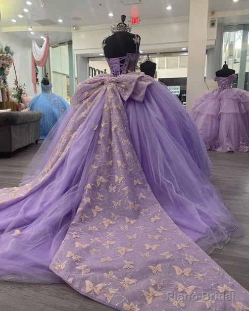 Lavender Tulle Ball Gown Sweetheart Quinceanera Dress With Butterflies Secondary image