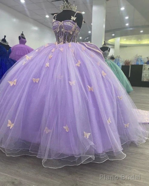 Lavender Tulle Ball Gown Sweetheart Quinceanera Dress With Butterflies Main image