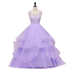 Lavender Tulle With Lace Ruffled Long Formal Gown, Ball Gown Sweet 16 Dresses