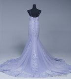 Lavener Tulle with Lace Sheath Spaghetti Straps Evening Dresses, Long Prom Dresses