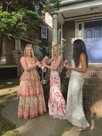 Orange Fashion Sweet Floral Layered Lace Long Prom Dress Evening Gown Garden Party Dress
