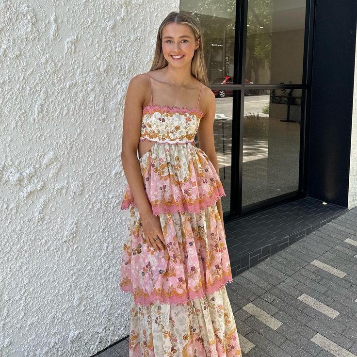 Orange Fashion Sweet Floral Layered Lace Long Prom Dress Evening Gown Garden Party Dress Main image