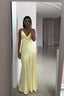 Yellow Fashion Elegant Satin Backless Long Spaghetti Straps Formal Evening Gown Formal Prom Dresses