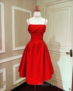 Lemon Yellow Satin Midi Bridesmaid Dresses