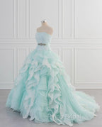 Light Blue A-Line Strapless Tulle Lace Long Formal Prom Dresses Vintage Wedding Dresses