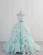 Light Blue A-Line Strapless Tulle Lace Long Formal Prom Dresses Vintage Wedding Dresses