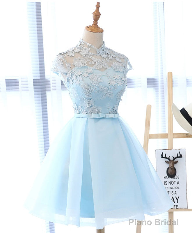 Light Blue Applique Short Prom Dress, Blue Homecoming Dress Secondary image