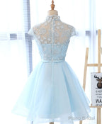 Light Blue Applique Short Prom Dress, Blue Homecoming Dress