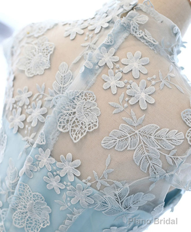 Light Blue Applique Short Prom Dress, Blue Homecoming Dress