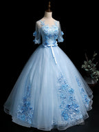Light Blue Ball Gown With Sleeves Party Dresses, Blue Sweet 16 Dresses