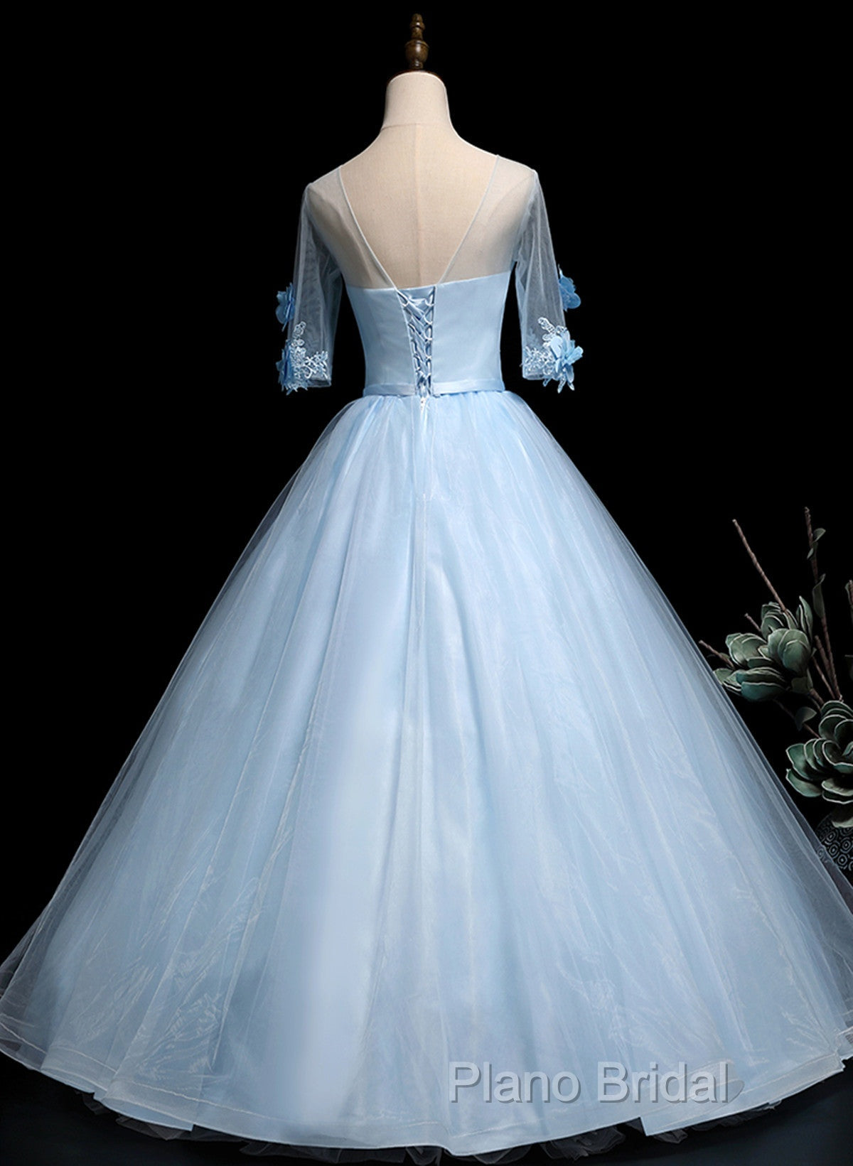 Light Blue Ball Gown With Sleeves Party Dresses, Blue Sweet 16 Dresses