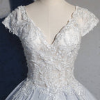 Light Blue Cap Sleeves Lace Top Ball Gown Sweet 16 Gown, Light Blue Formal Prom Dresses Formal Dresses