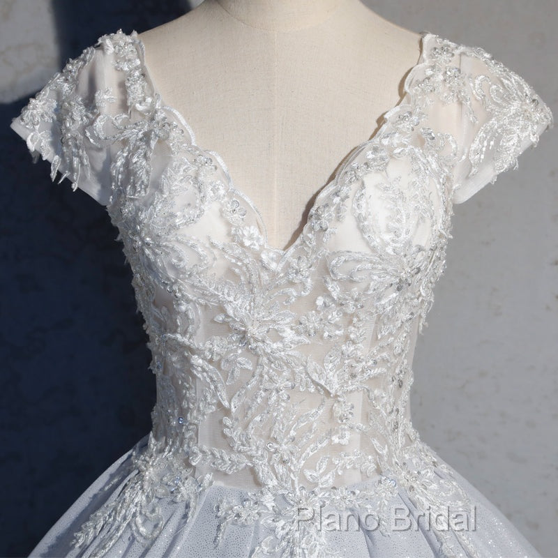 Light Blue Cap Sleeves Lace Top Ball Gown Sweet 16 Gown, Light Blue Formal Prom Dresses Formal Dresses