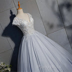 Light Blue Cap Sleeves Lace Top Ball Gown Sweet 16 Gown, Light Blue Formal Prom Dresses Formal Dresses