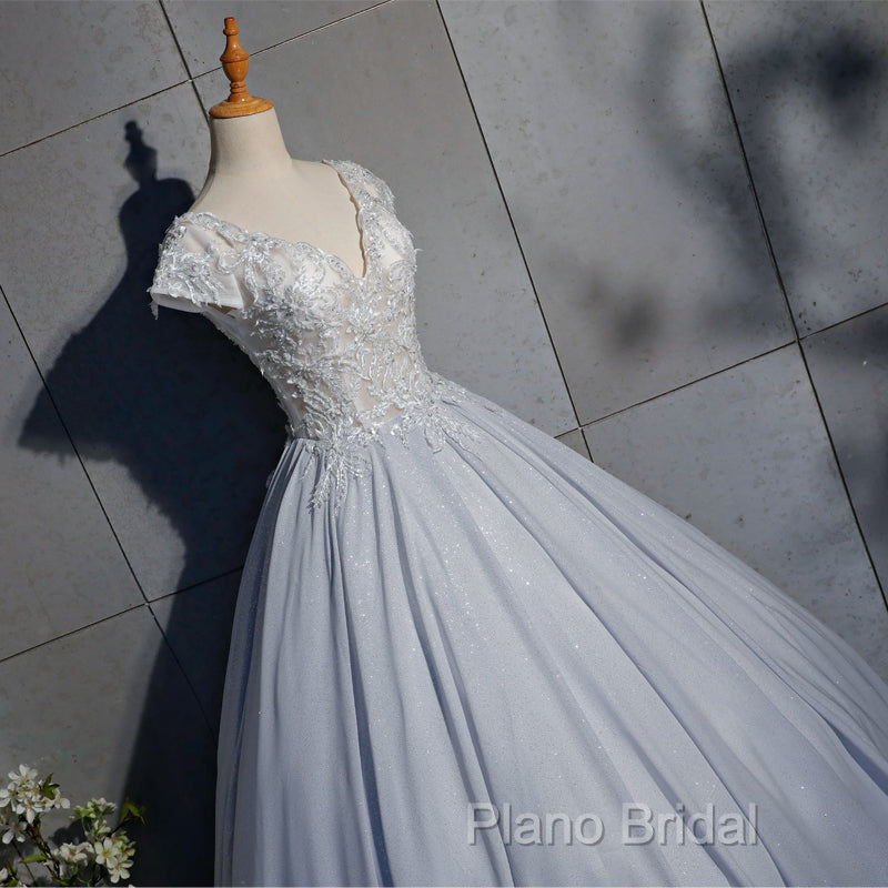 Light Blue Cap Sleeves Lace Top Ball Gown Sweet 16 Gown, Light Blue Formal Prom Dresses Formal Dresses