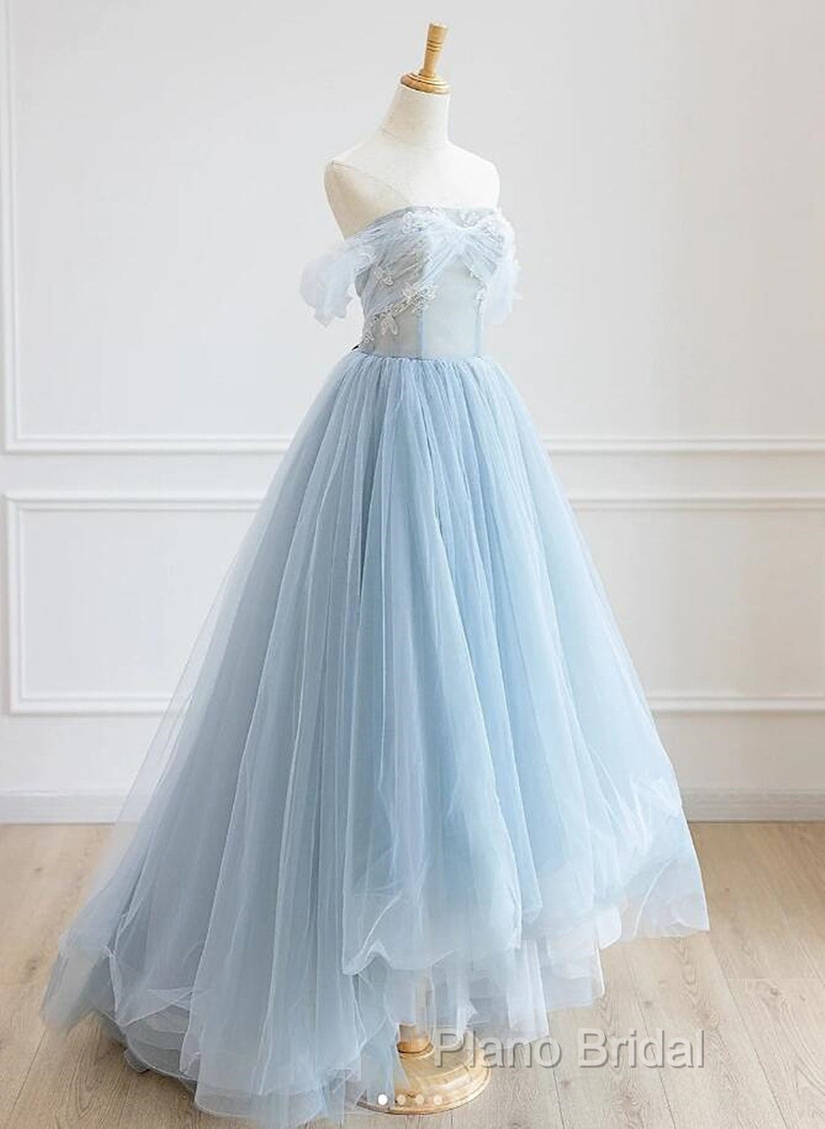 Light Blue High Low Tulle Sweetheart Formal Prom Dresses, Light Blue Homecoming Dresses