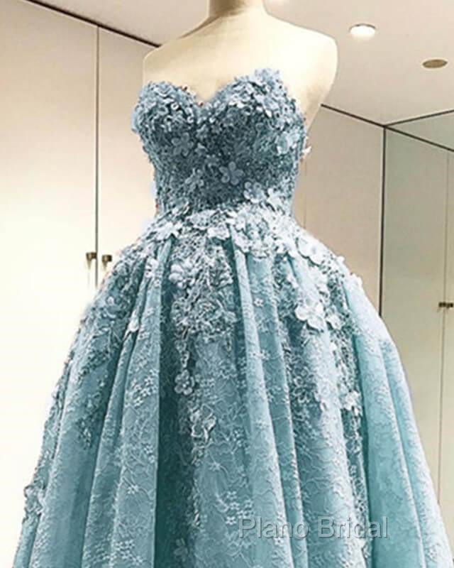 Light Blue Lace High Low Hem Dresses