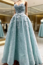 Light Blue Lace High Low Hem Dresses