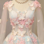 Light Blue Long Formal Dress Party Dresses, Unique Blue Prom Dress Gown