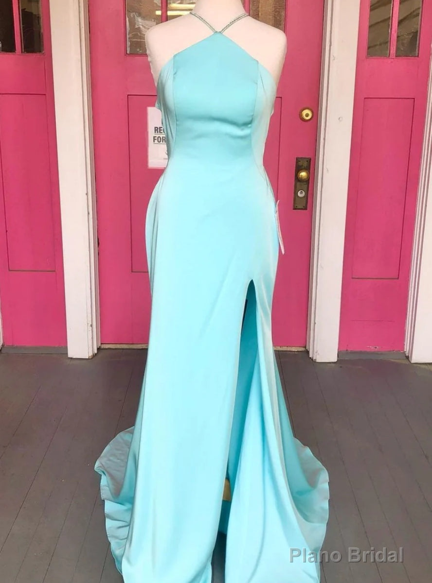 Light Blue Mermaid Halter Prom Dress Main image