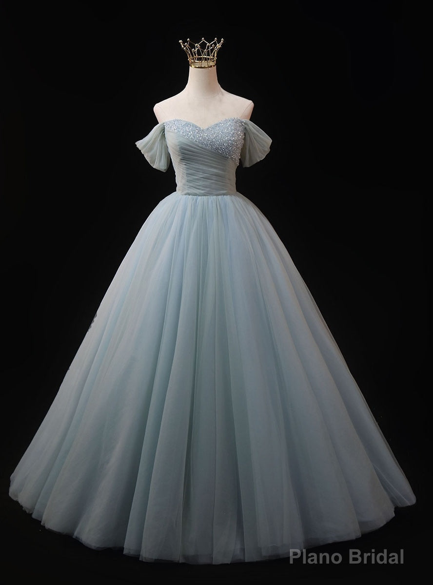 Light Blue Off the Shoulder Tulle Beading Prom Dress Main image