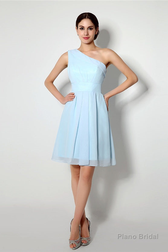 Light Blue One Shoulder Chiffon Knee Length Homecoming Dresses Main image