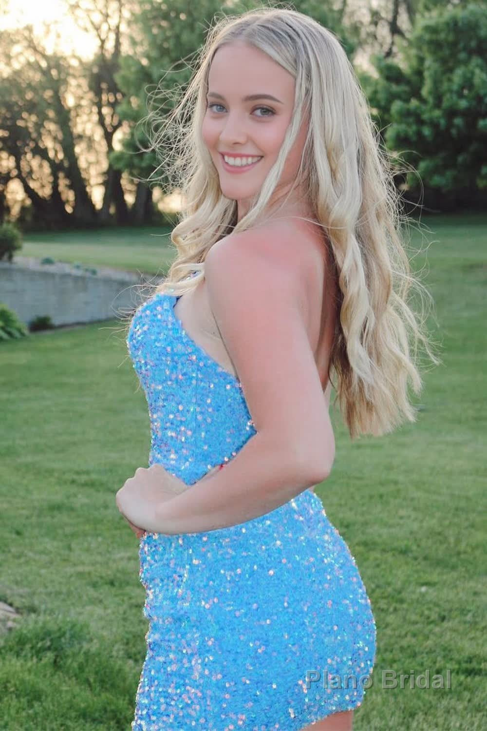 Light Blue One Shoulder Sequins Homecoming Dress Secondary image