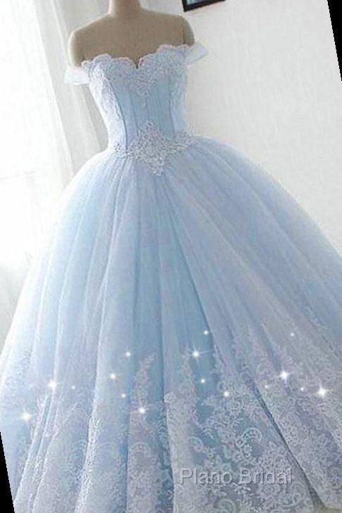 Light Blue Princess Ball Gown Sweet 16 Gown, Tulle Formal Dresses With Lace Applique Secondary image