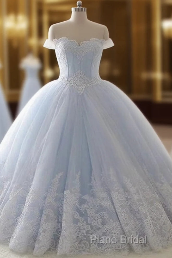 Light Blue Princess Ball Gown Sweet 16 Gown, Tulle Formal Dresses With Lace Applique Main image