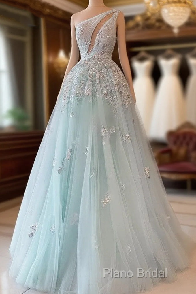 Light Blue Formal Prom Dresses One Shoulder Sequin Lace Main image