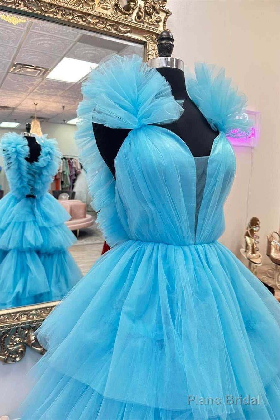Light Blue Ruffle Straps A-Line Tiered Prom Dress Secondary image