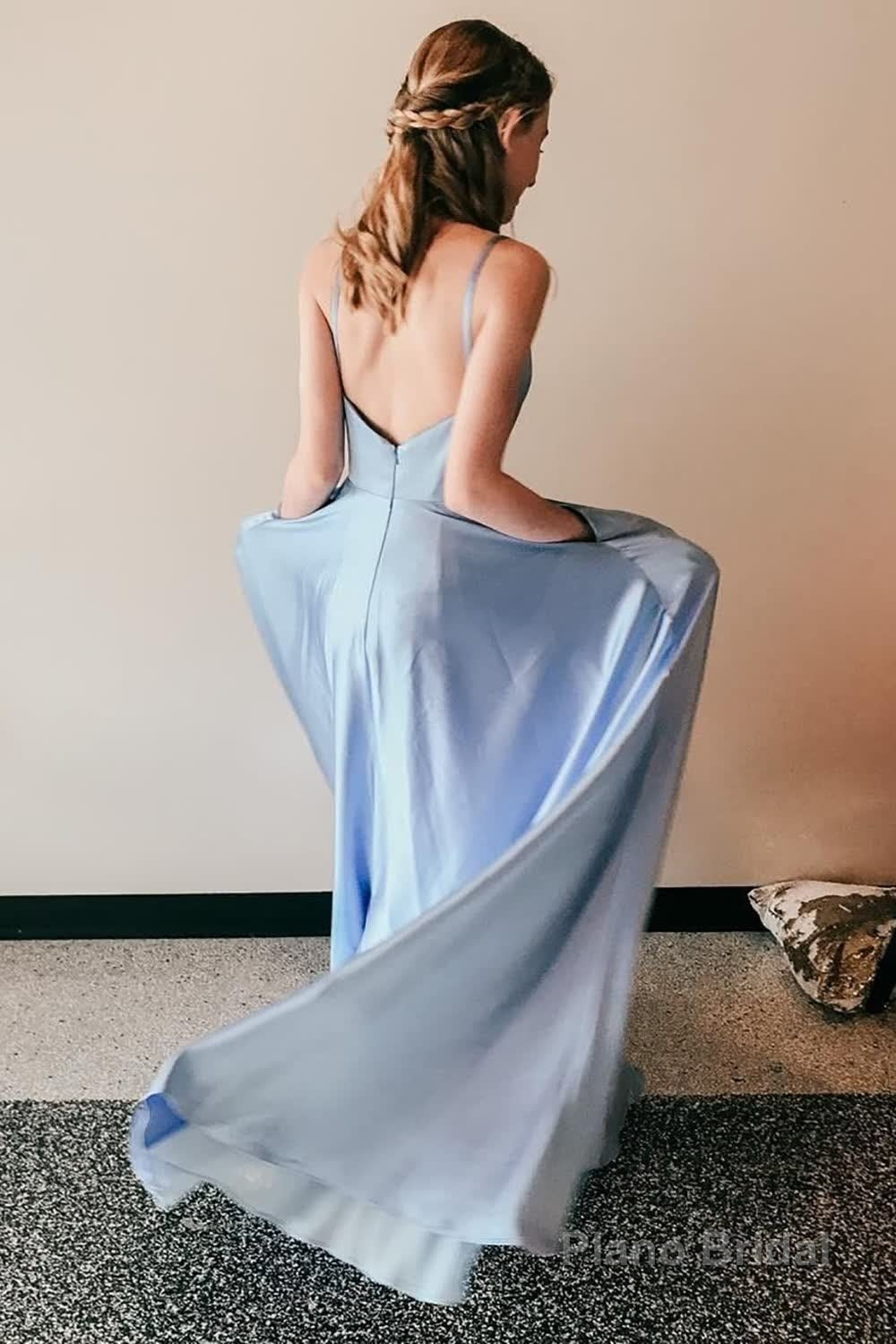 Light Blue Satin A-Line Prom Dress Secondary image