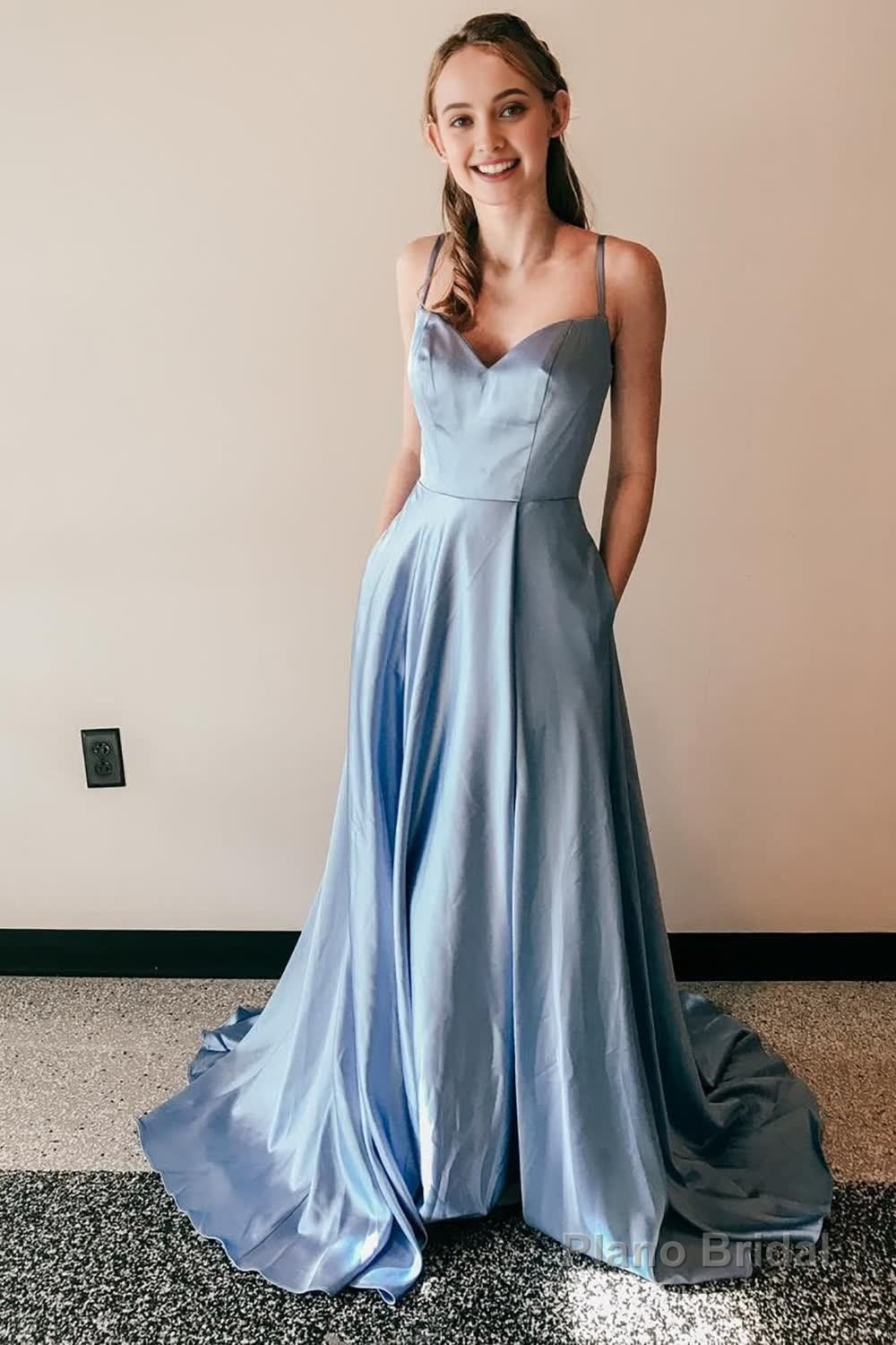 Light Blue Satin A-Line Prom Dress Main image