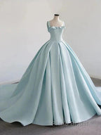 Light Blue Satin Long Ball Gown Quinceanera Dresses Princess Dresses Formal Prom Dresses