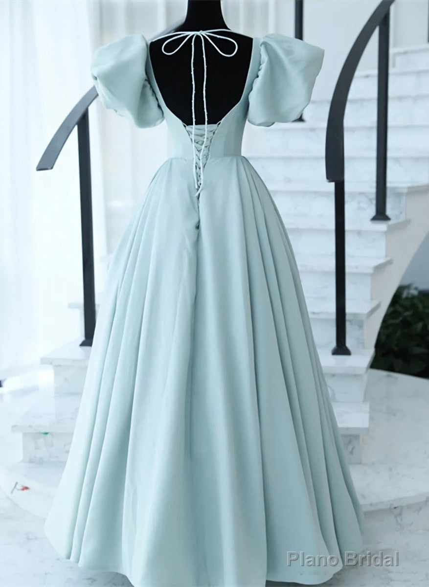 Light Blue Satin Open Back Lopng Prom Dress, Blue A-line Wedding Party Dress Secondary image