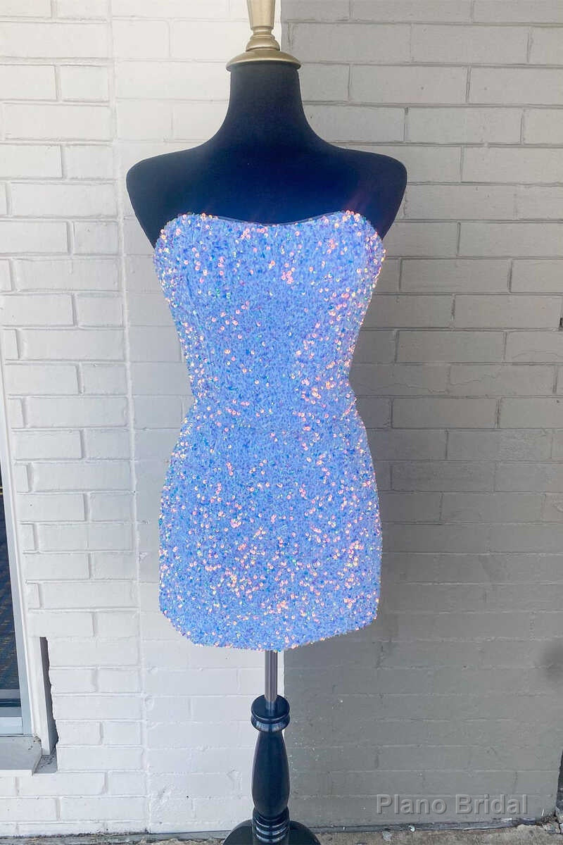 Light Blue Sequin Strapless Mini Homecoming Dress Cocktail Dresses Parties Main image