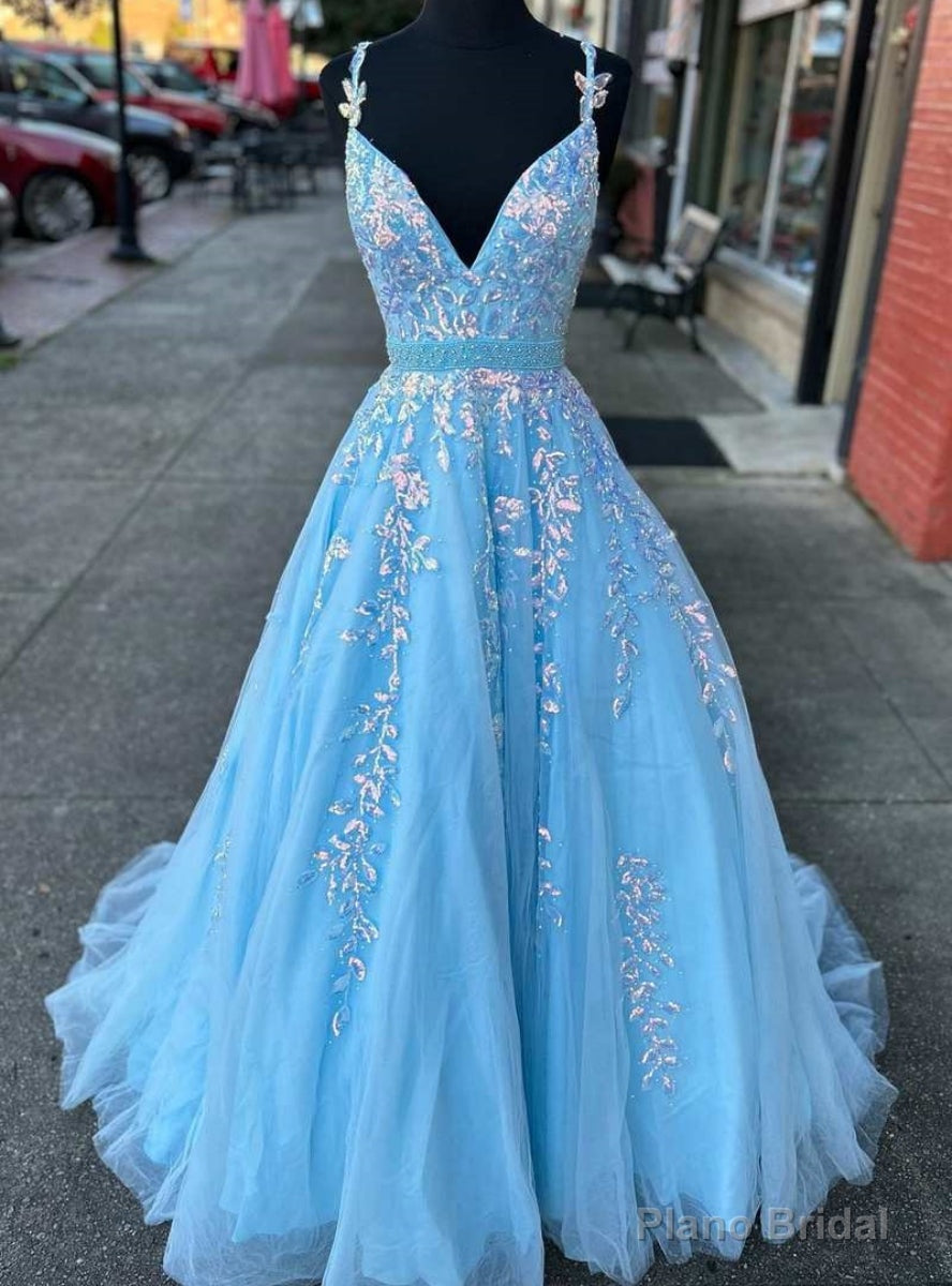Light Blue Sequins Appliques Prom Dress Main image
