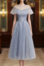 Light Blue Shiny Tulle High Neckline Homecoming Dresses Party Dresses