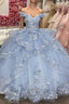 Light Blue Sparkly Off The Shoulder Appliques Formal Prom Dresses Quincea?Era Dresses Sweet 16 Formal Prom Dresses Ball Gown