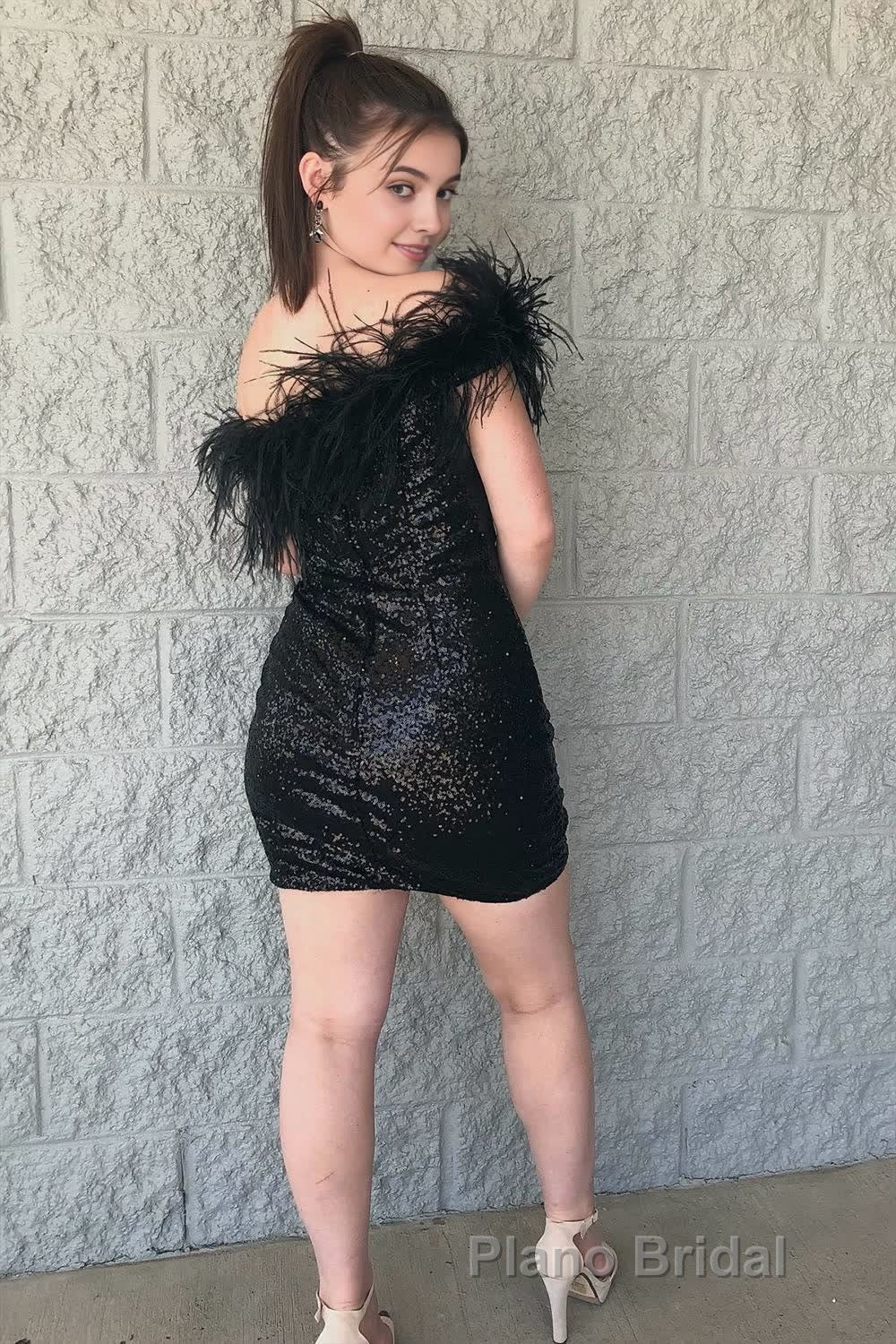 Light Blue Sparkly Tight Sequins Homecoming Dresses with Feathers