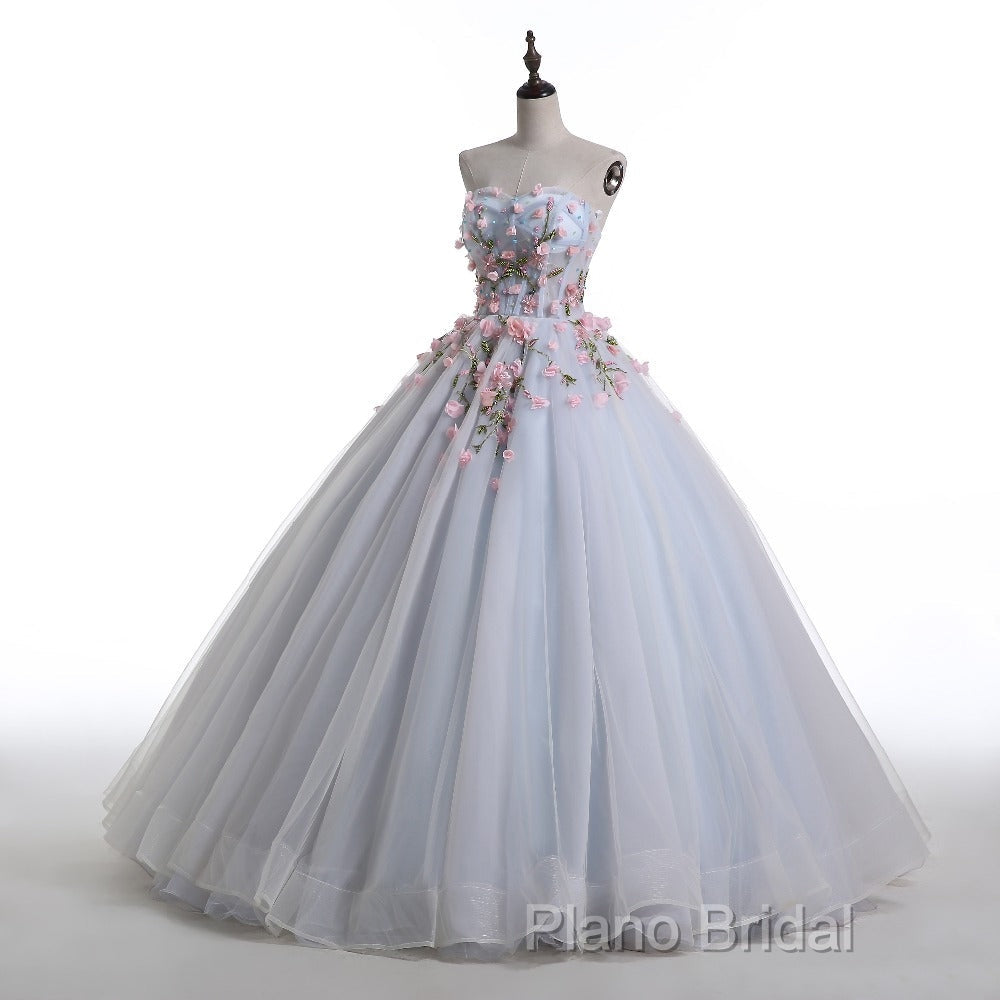 Light Blue Sweethart Flowers Ball Gown Formal Dresses, Blue Sweet 16 Dresses Secondary image