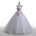Light Blue Sweethart Flowers Ball Gown Formal Dresses, Blue Sweet 16 Dresses